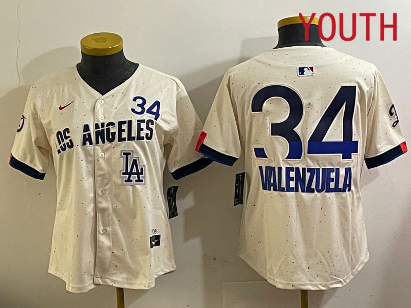 Youth Los Angeles Dodgers #34 Valenzuela Cream City Edition Nike 2024 MLB Jersey style 11202